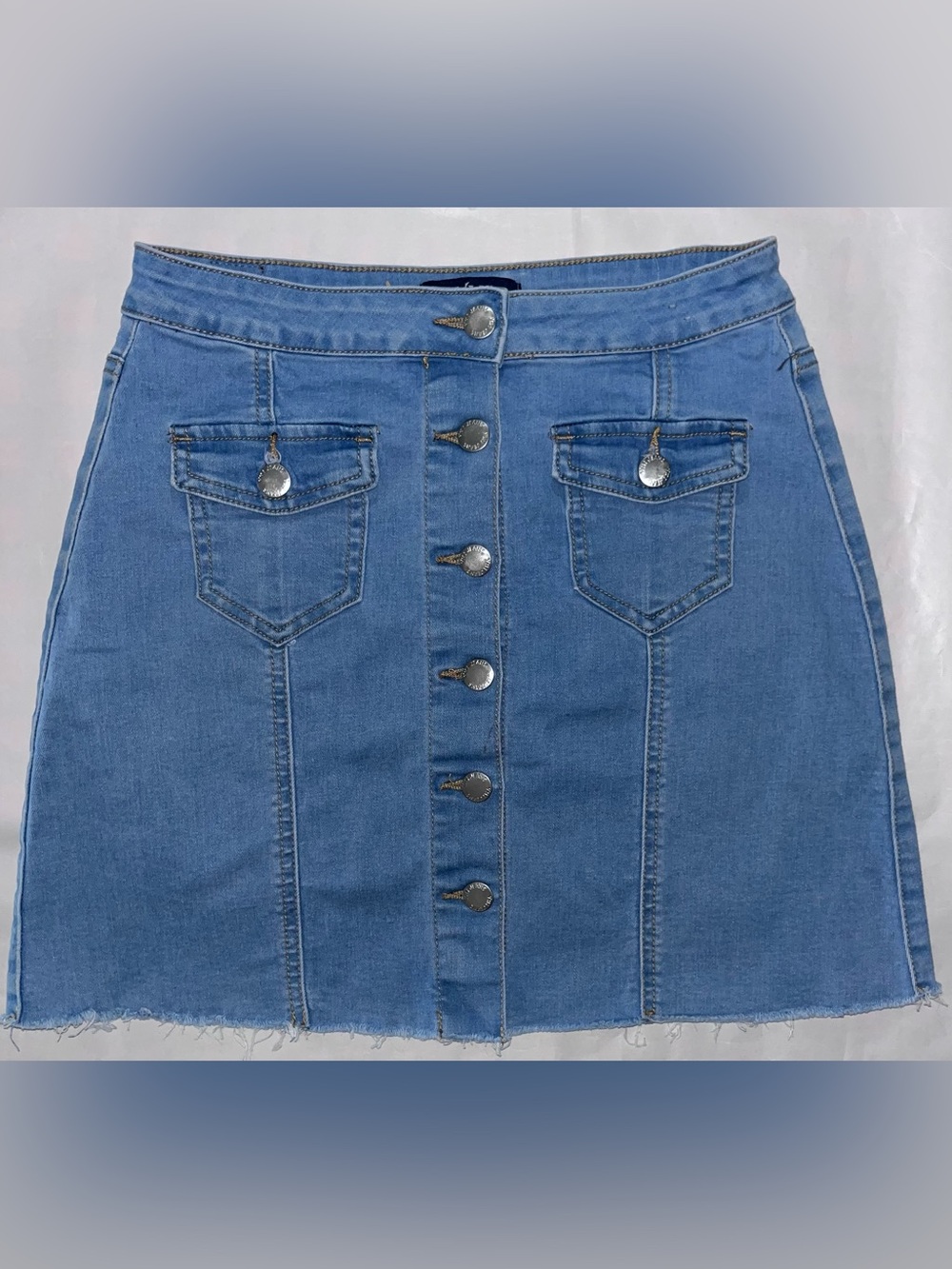 YMI Blue Denim Button-Front Mini Skirt 3 Junior